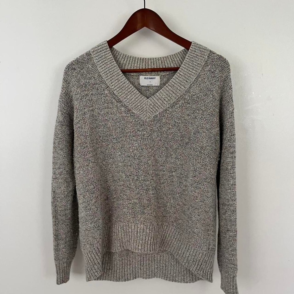 Old Navy grey speckled colorful chunky V-neck sweater Size M